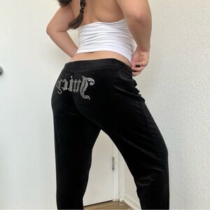 Juicy Couture Black Velour Wide Leg Pants